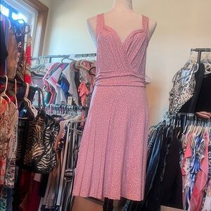 VENUS Pink Polka Dot Sleeveless Fit-and-Flare Dress